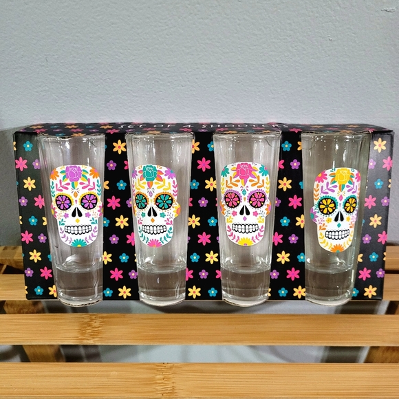 (4-Pk) 2oz Shooters Halloween Dia de los Muertos Day of the Dead Shot Glasses - Picture 1 of 8